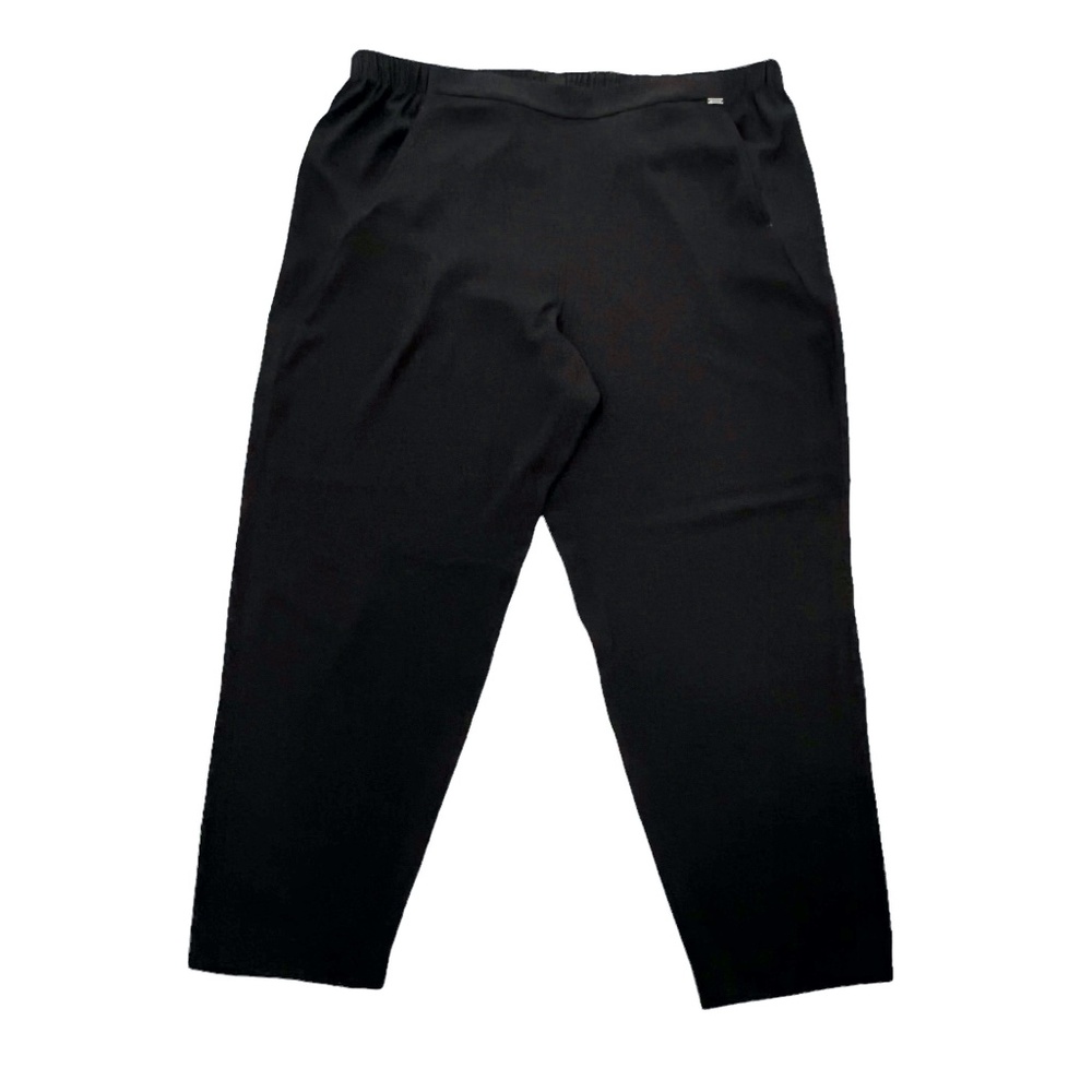 ST JOHN BLACK FLAT FRONT ELASTIC WAIST SATIN BACKED TAPERED LEG PANTS